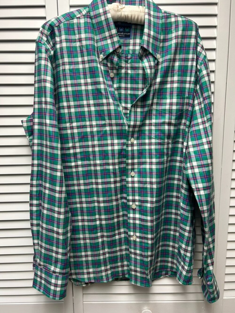 Charleston Threads Green Pink Plaid Shirt Size Large
